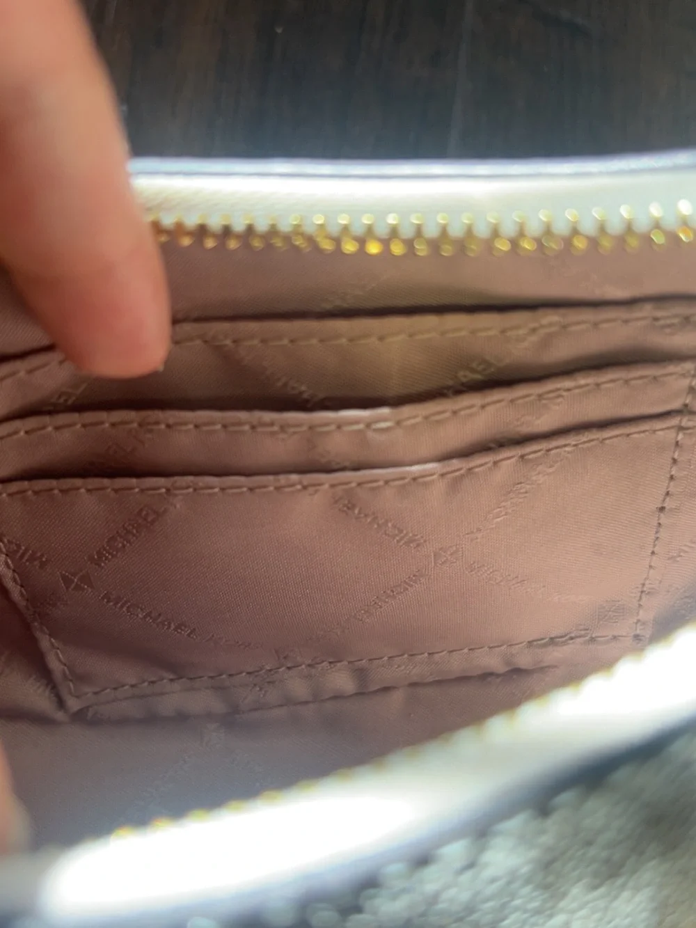 Michael Kors Cream/White Logo Shoulder Bag with Gold Chain
